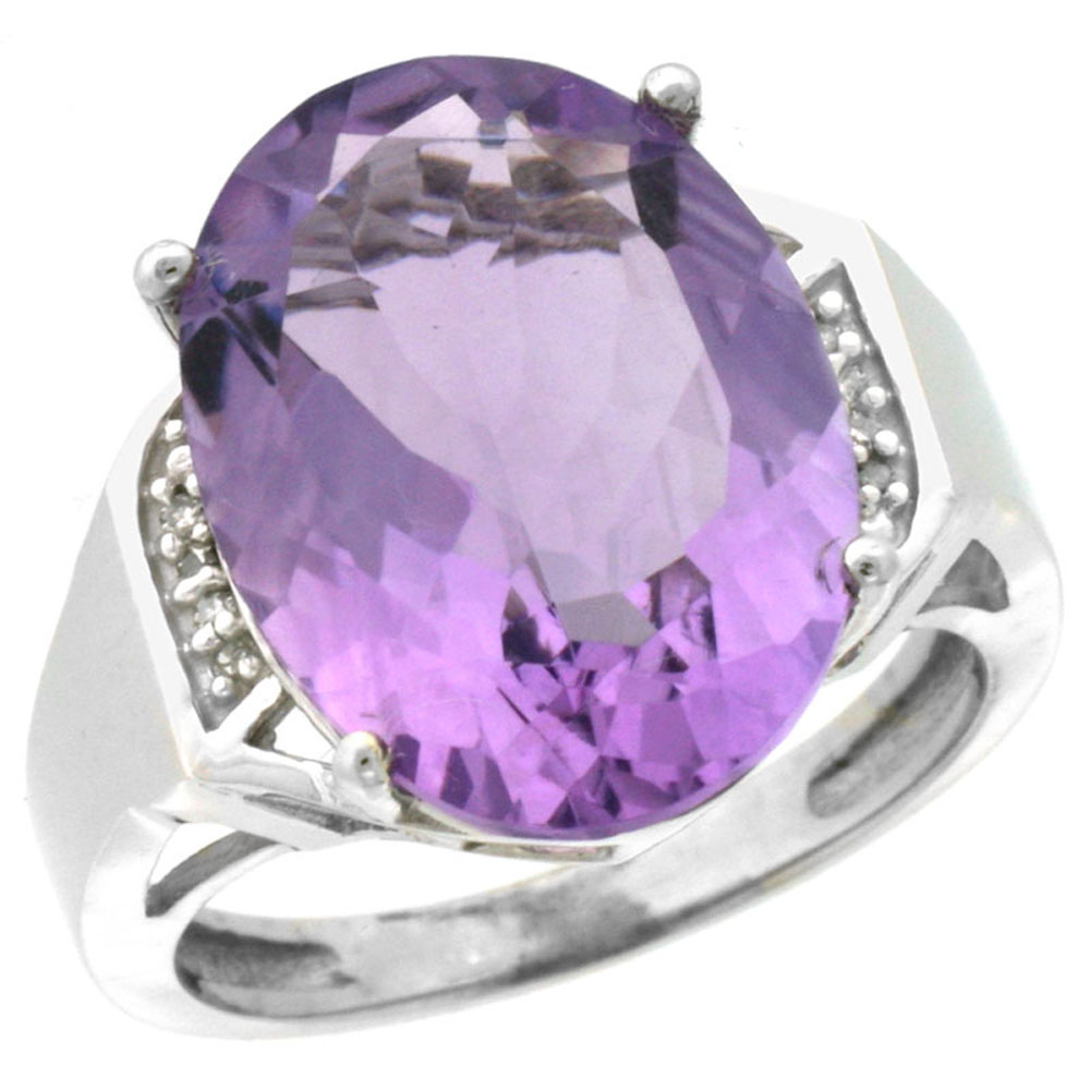 14K White Gold Diamond Natural Amethyst Ring Oval 16x12mm, sizes 5-10
