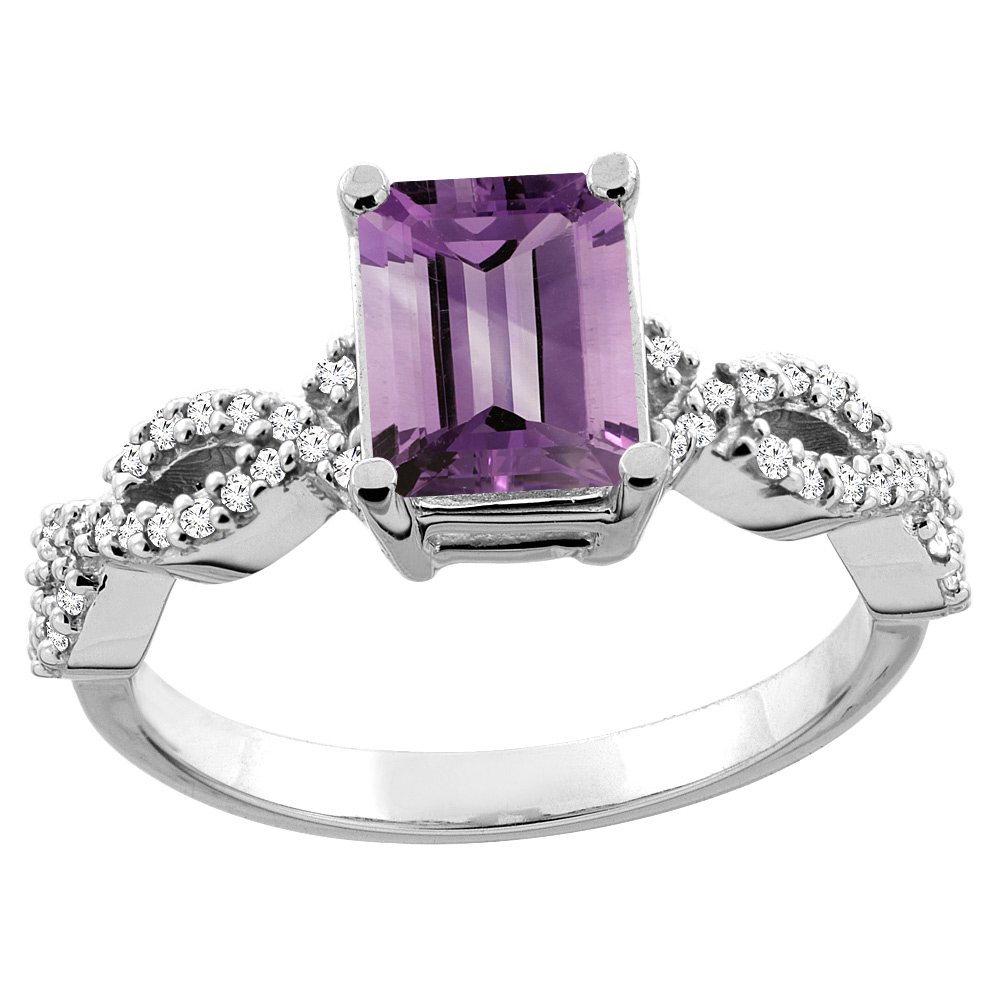 10K White/Yellow Gold/Yellow Gold Genuine Amethyst Ring Octagon 8x6mm Diamond Accent sizes 5 - 10