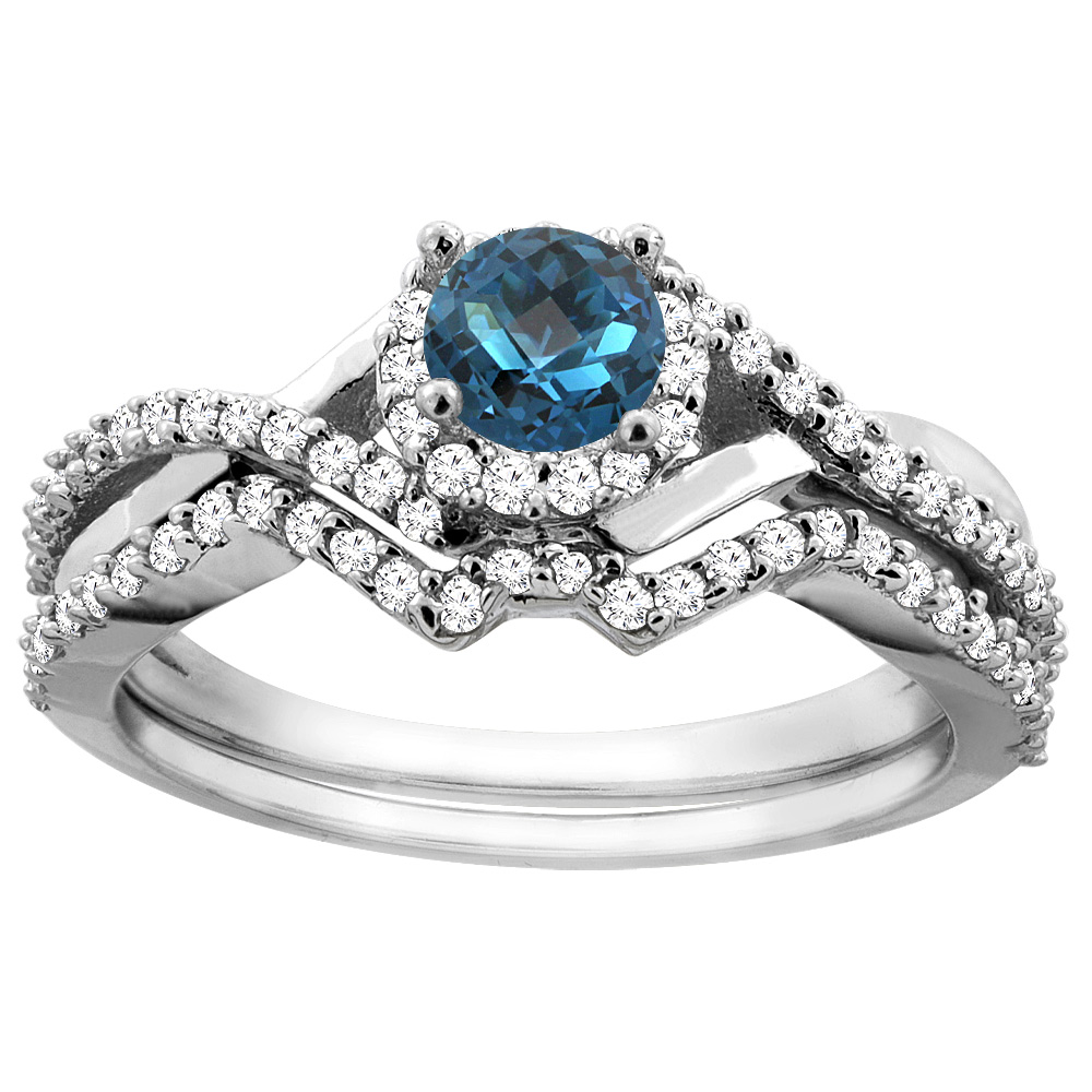 10K Gold Natural London Blue Topaz 2-piece Bridal Ring Set Round 5mm, sizes 5 - 10