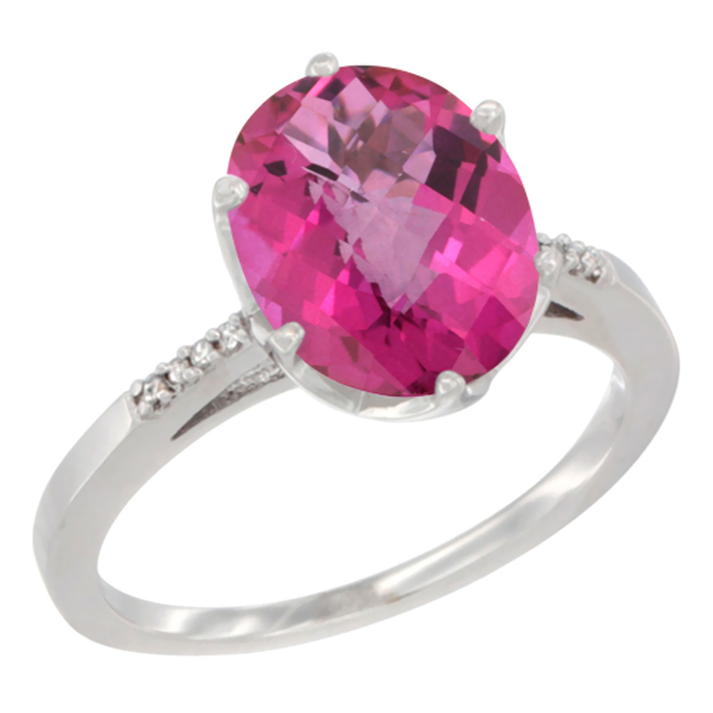 14K White Gold Natural Pink Topaz Engagement Ring 10x8 mm Oval, sizes 5 - 10