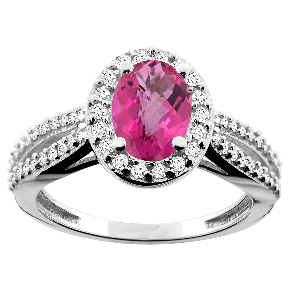 14K White/Yellow/Rose Gold Natural Pink Sapphire Ring Oval 8x6mm Diamond Accent, sizes 5 - 10