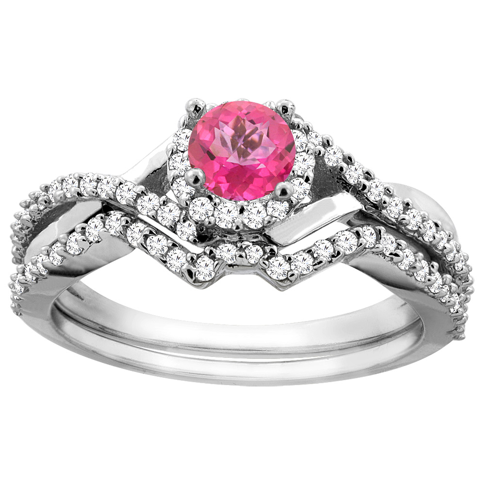 10K Gold Natural Pink Topaz 2-piece Bridal Ring Set Round 5mm, sizes 5 - 10