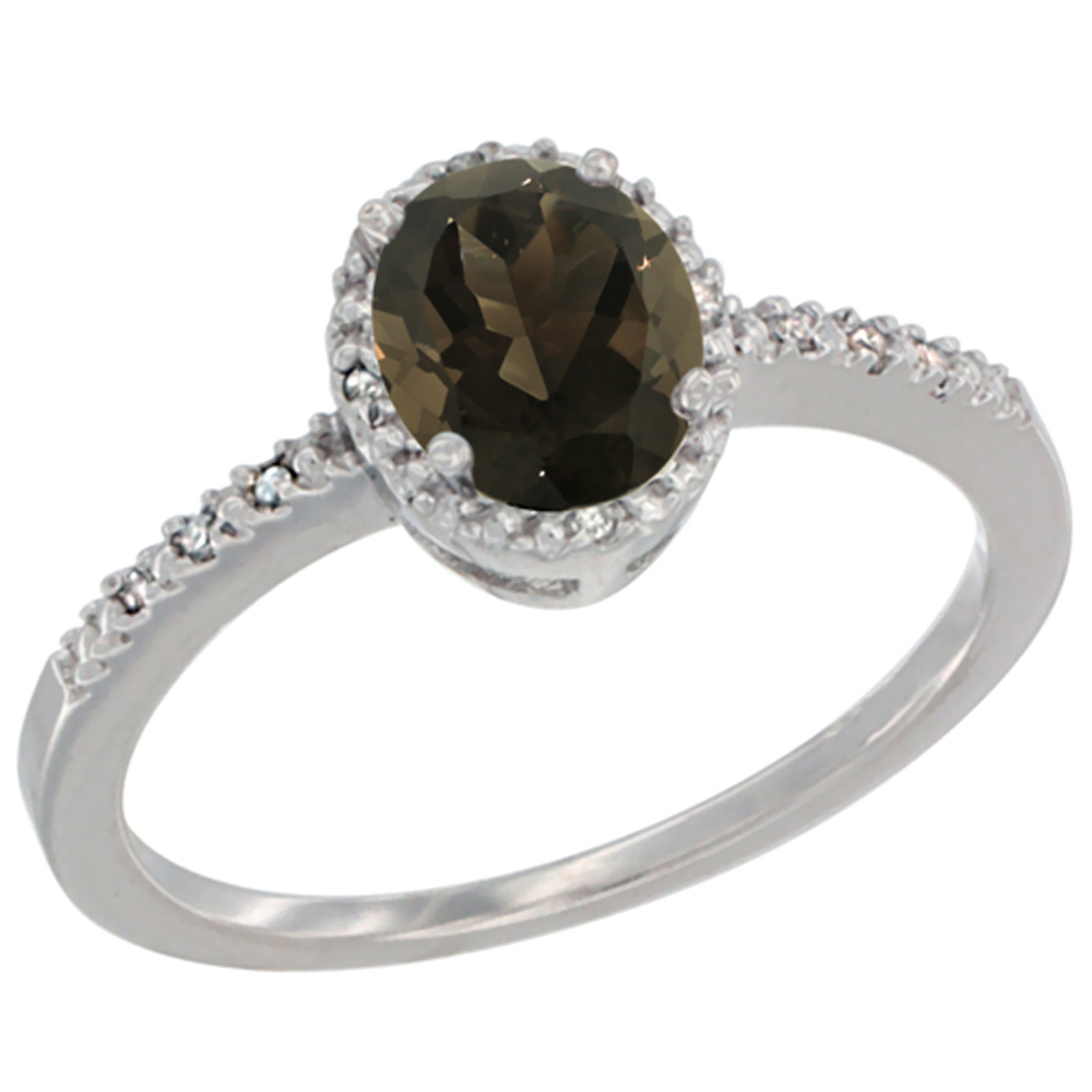 10K Yellow Gold Diamond Natural Smoky Topaz Engagement Ring Oval 7x5 mm, sizes 5 - 10
