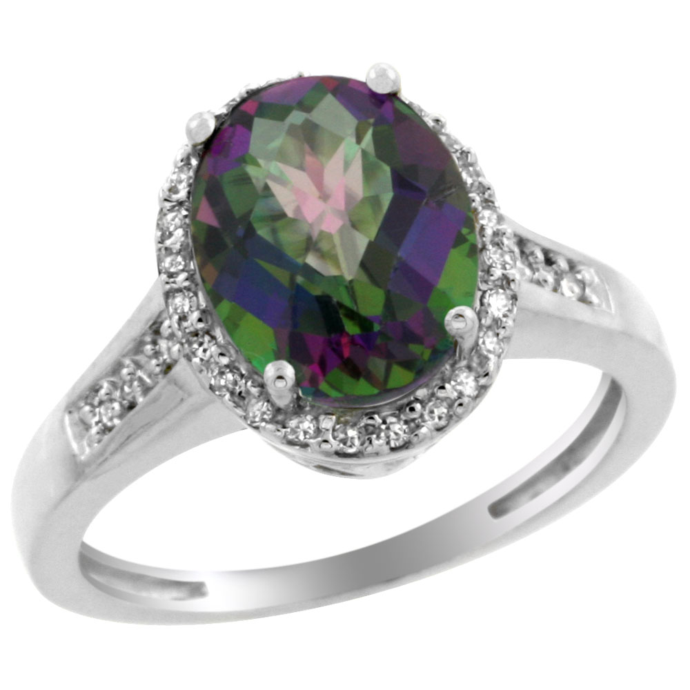 5.1 g 2 Carat Mystic Topaz & Halo 38 Diamond Ring in 14K Super Jeweler Women Accessories Jewelry Rings 