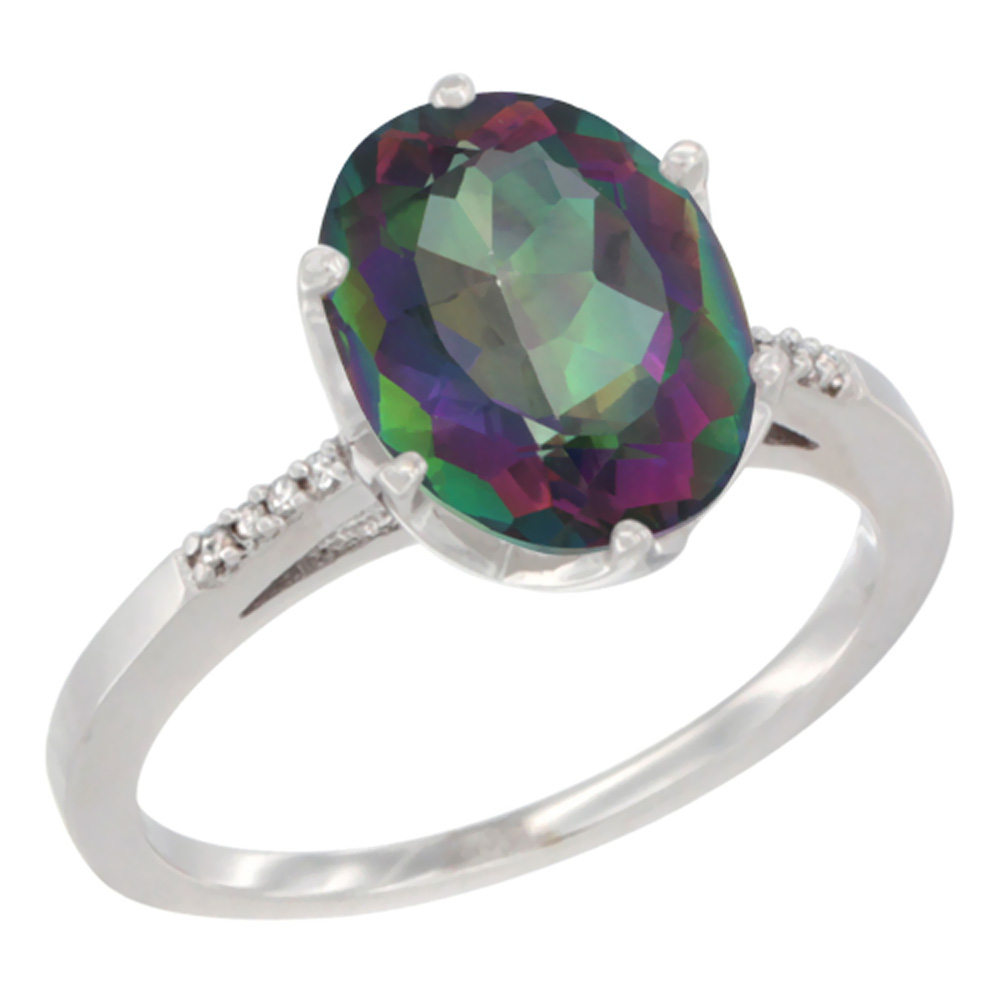 14K White Gold Natural Mystic Topaz Engagement Ring 10x8 mm Oval, sizes 5 - 10