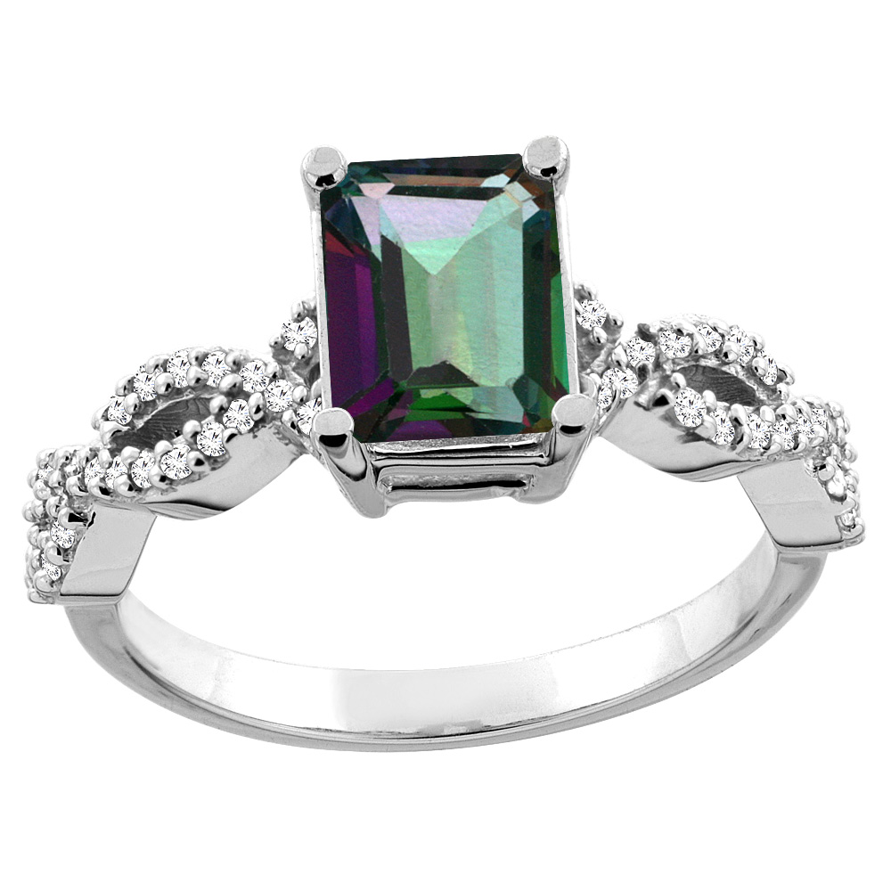 14K White/Yellow Gold/Yellow Gold Natural Mystic Topaz Ring Octagon 8x6mm Diamond Accent, sizes 5 - 10