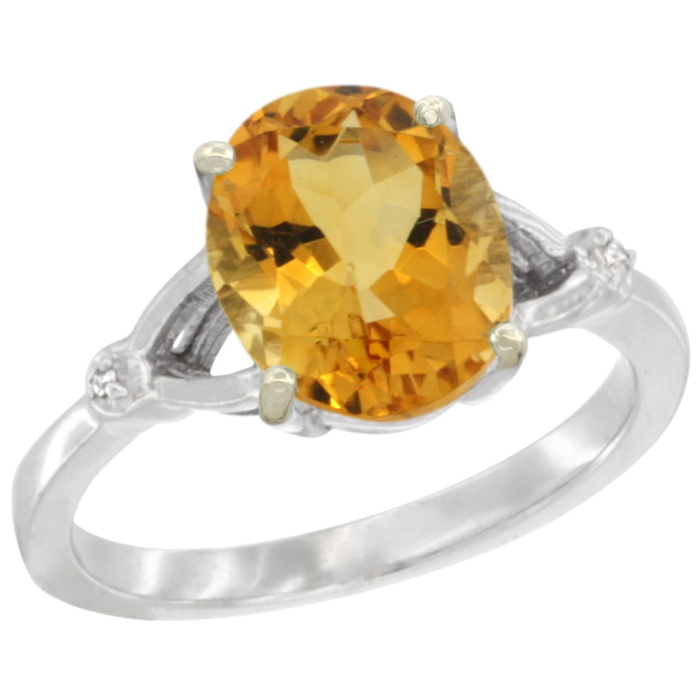 14K WHITE GOLD SIMPLE LARGE 4 PRONG 10X8MM OVAL CITRINE ENGAGEMENT RING FOR WOMEN 3/8 INCH WIDE SIZES 6-10