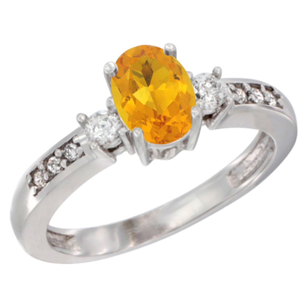 14K Yellow Gold Diamond Natural Citrine Engagement Ring Oval 7x5 mm, sizes 5 - 10