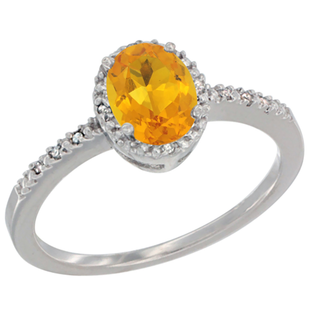 10K Yellow Gold Diamond Natural Citrine Engagement Ring Oval 7x5 mm, sizes 5 - 10