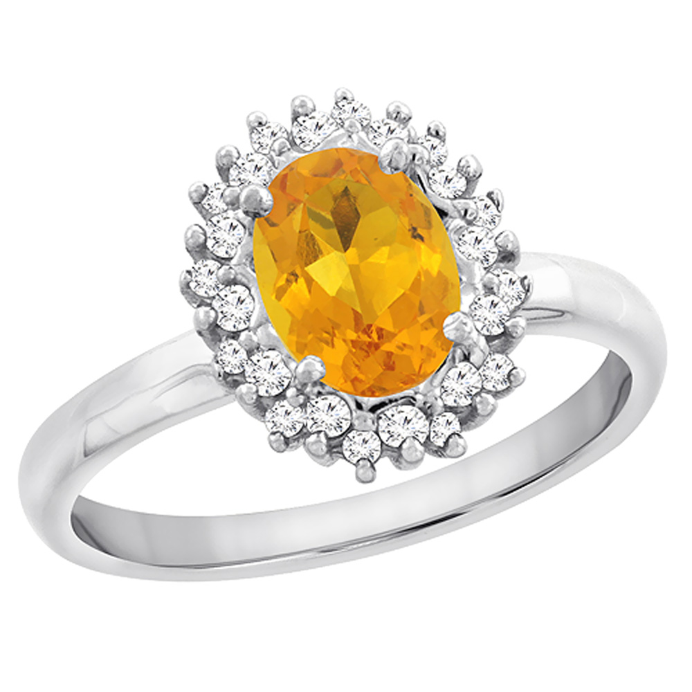 10K Yellow Gold Diamond Natural Citrine Engagement Ring Oval 7x5mm, sizes 5 - 10