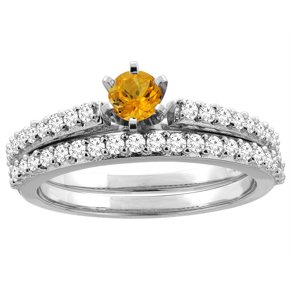 14K Yellow Gold Natural Citrine 2-piece Bridal Ring Set Round 4mm, sizes 5 - 10