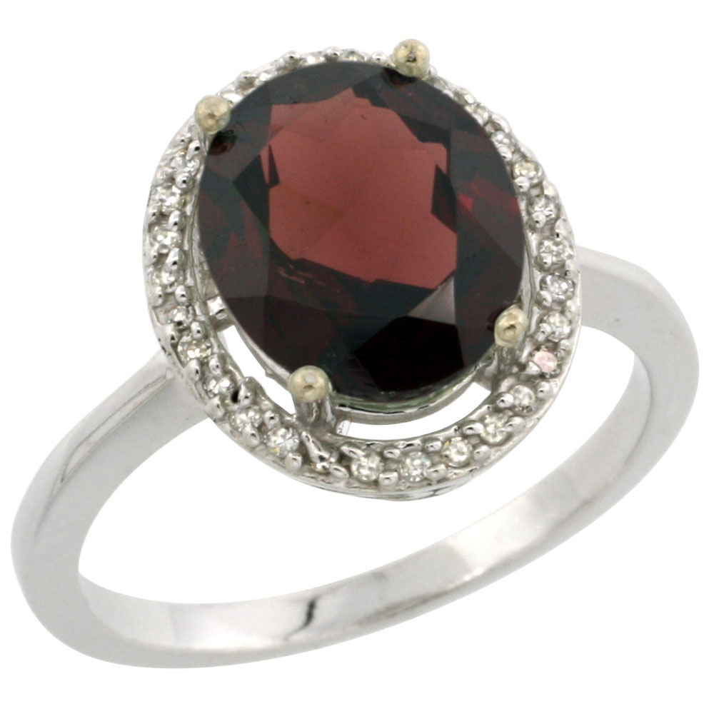 Silver City Jewelry 14K White Gold Natural Garnet Heart 7x7mm Diamond Accent Sizes 5-10