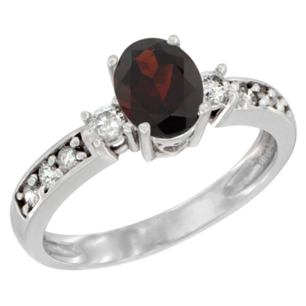 10k Yellow Gold Natural Garnet Ring Oval 7x5 mm Diamond Accent, sizes 5 - 10