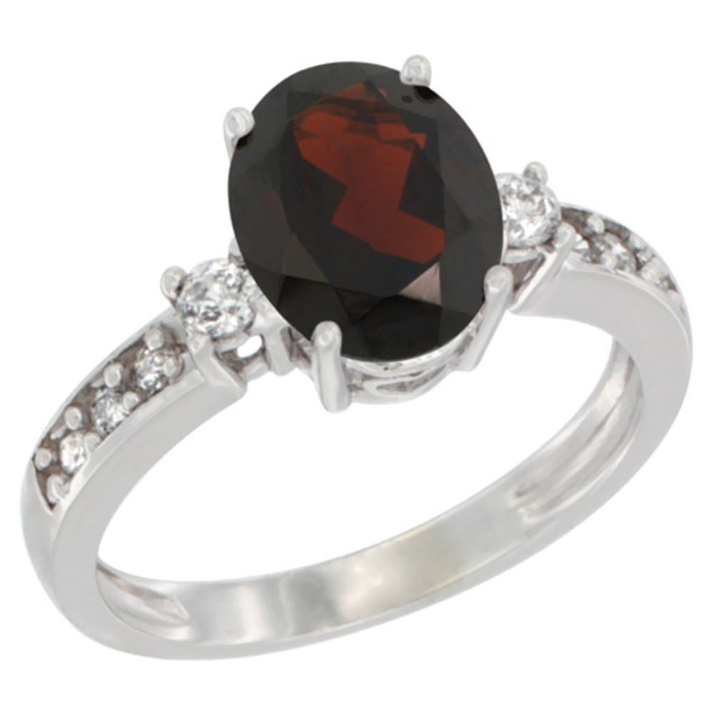 14K Yellow Gold Natural Garnet Ring Oval 9x7 mm Diamond Accent, sizes 5 - 10