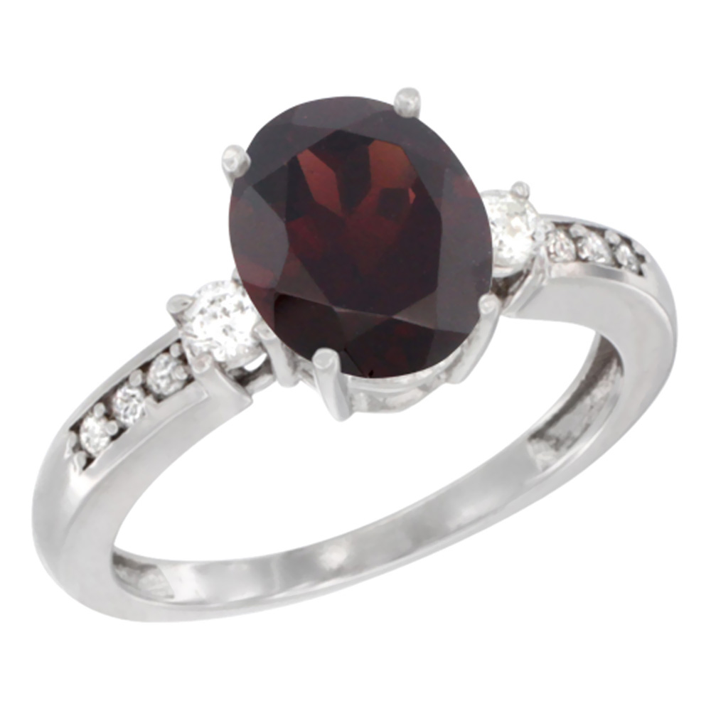 10k Yellow Gold Natural Garnet Ring Oval 9x7 mm Diamond Accent, sizes 5 - 10