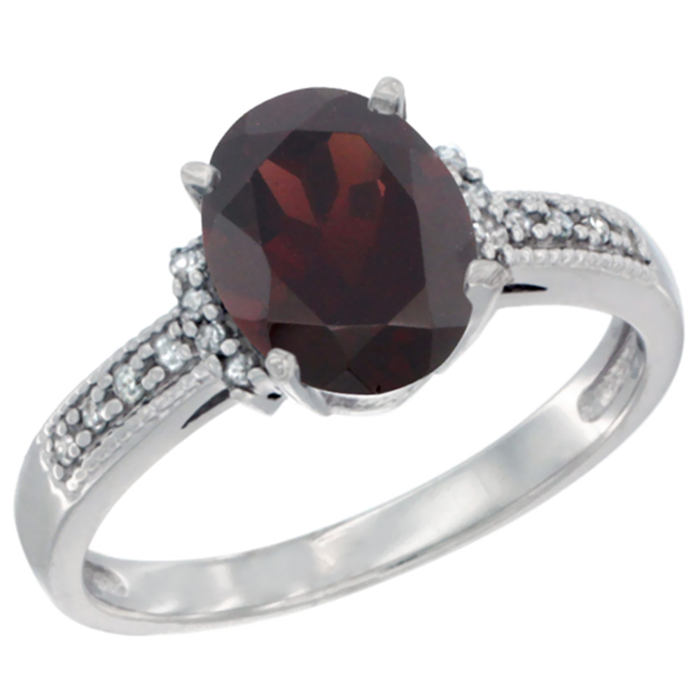 10K Yellow Gold Natural Garnet Ring Oval 9x7 mm Diamond Accent, sizes 5 - 10