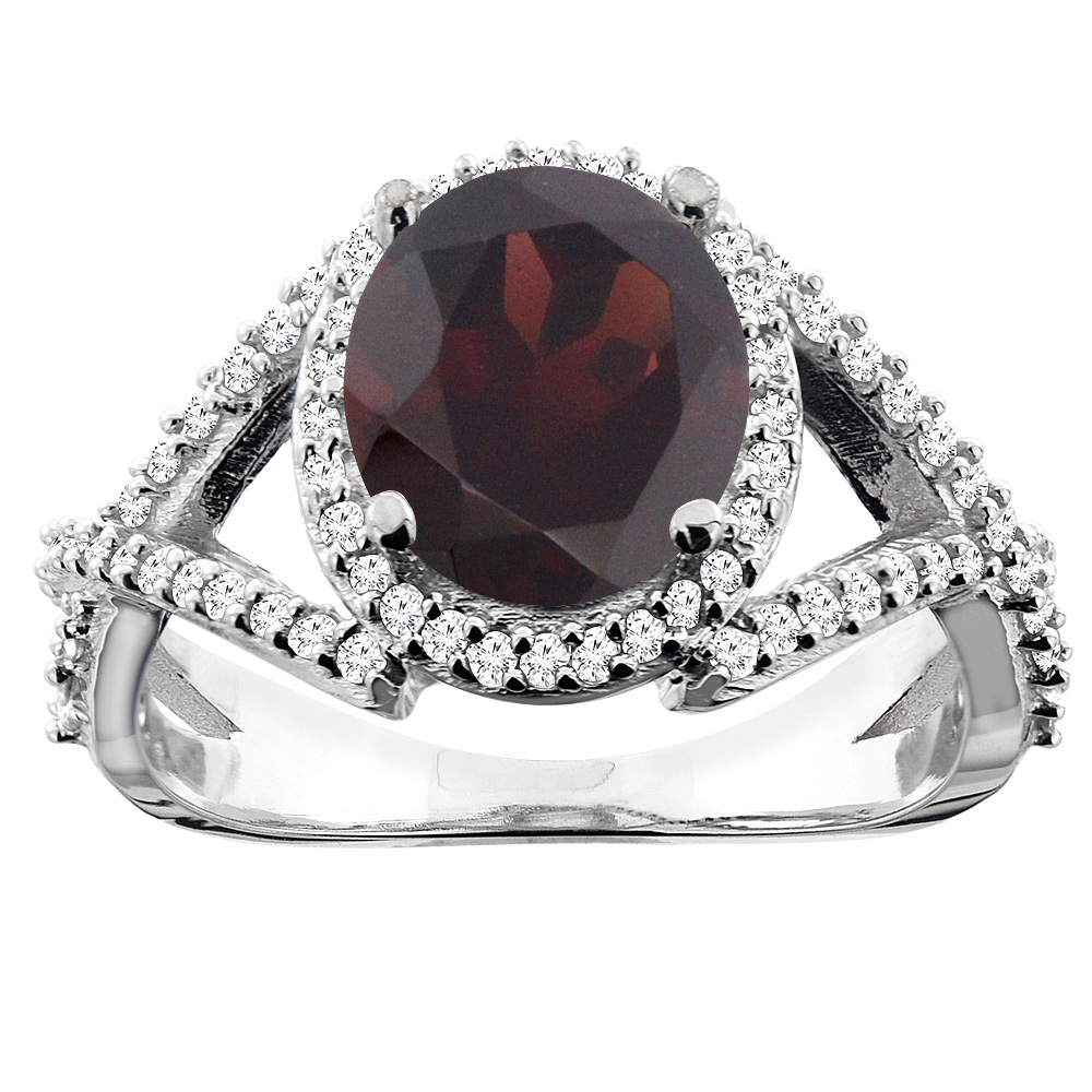 14K White/Yellow/Rose Gold Natural Garnet Ring Oval 9x7mm Diamond Accent, sizes 5 - 10