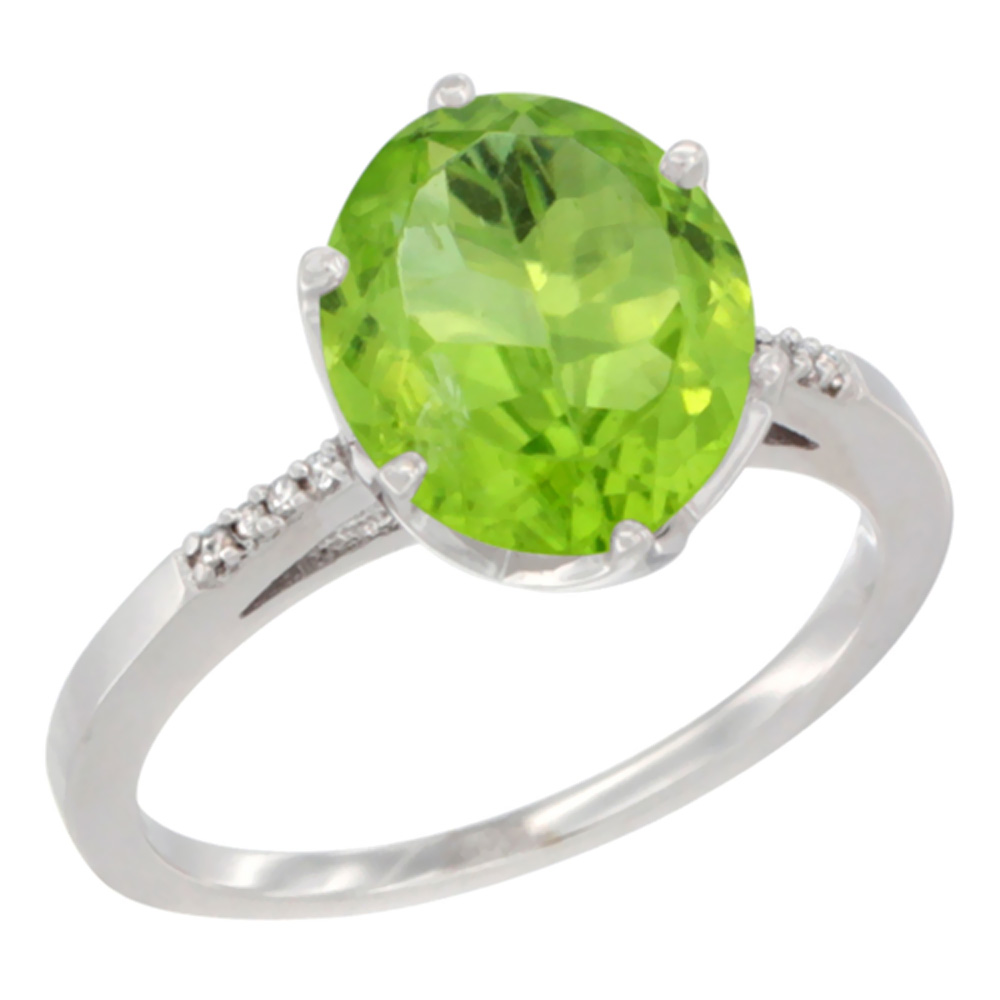 14K Yellow Gold Natural Peridot Engagement Ring 10x8 mm Oval, sizes 5 - 10