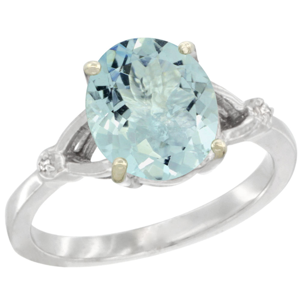 14K WHITE GOLD SIMPLE LARGE 4 PRONG 10X8MM OVAL AQUAMARINE ENGAGEMENT RING FOR WOMEN 3/8 INCH WIDE SIZES 6-10