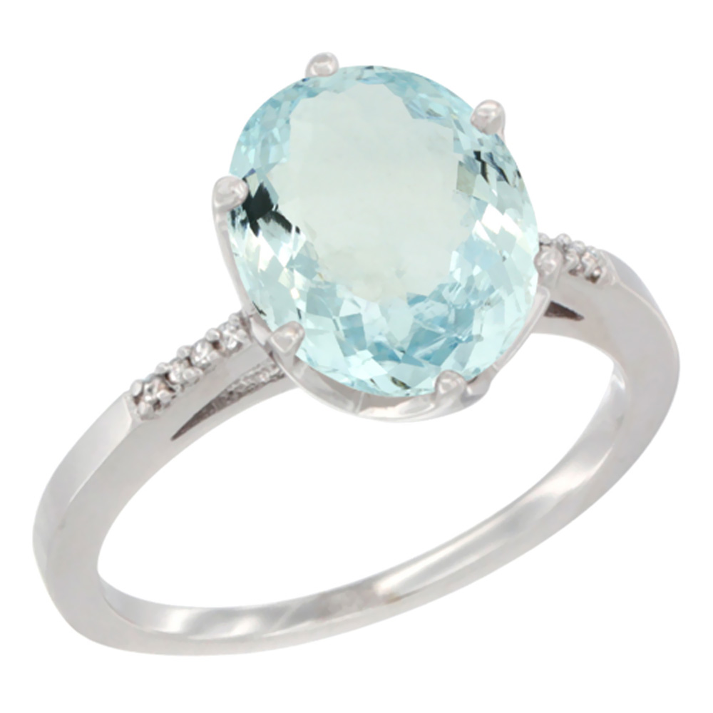 14K Yellow Gold Natural Aquamarine Engagement Ring 10x8 mm Oval, sizes 5 - 10
