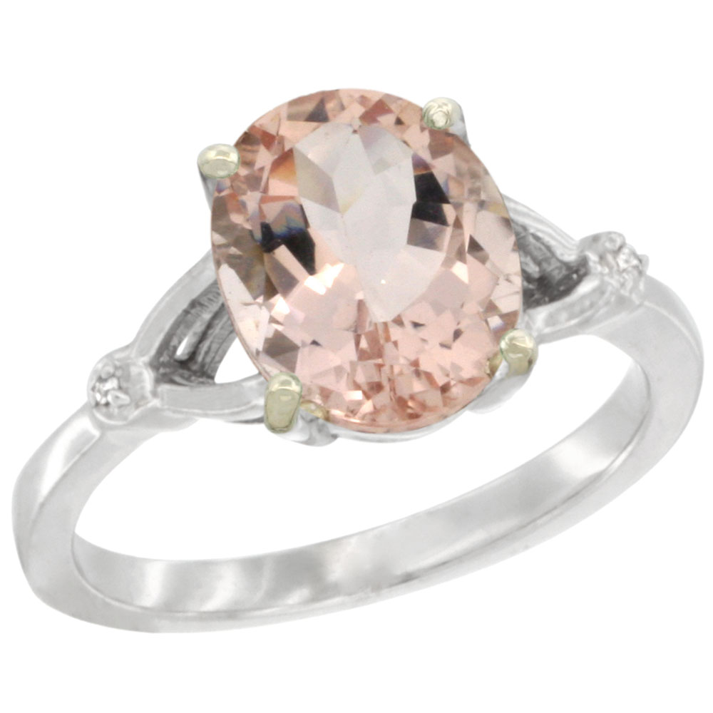 14K WHITE GOLD SIMPLE LARGE 4 PRONG 10X8MM OVAL MORGANITE ENGAGEMENT RING FOR WOMEN 3/8 INCH WIDE SIZES 6-10