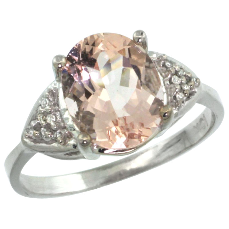 14k White Gold Diamond Natural Morganite Engagement Ring Oval 10x8mm, sizes 5-10