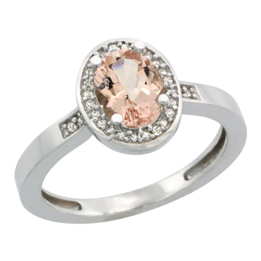14K White Gold Diamond Natural Morganite Engagement Ring Oval 7x5mm, sizes 5-10