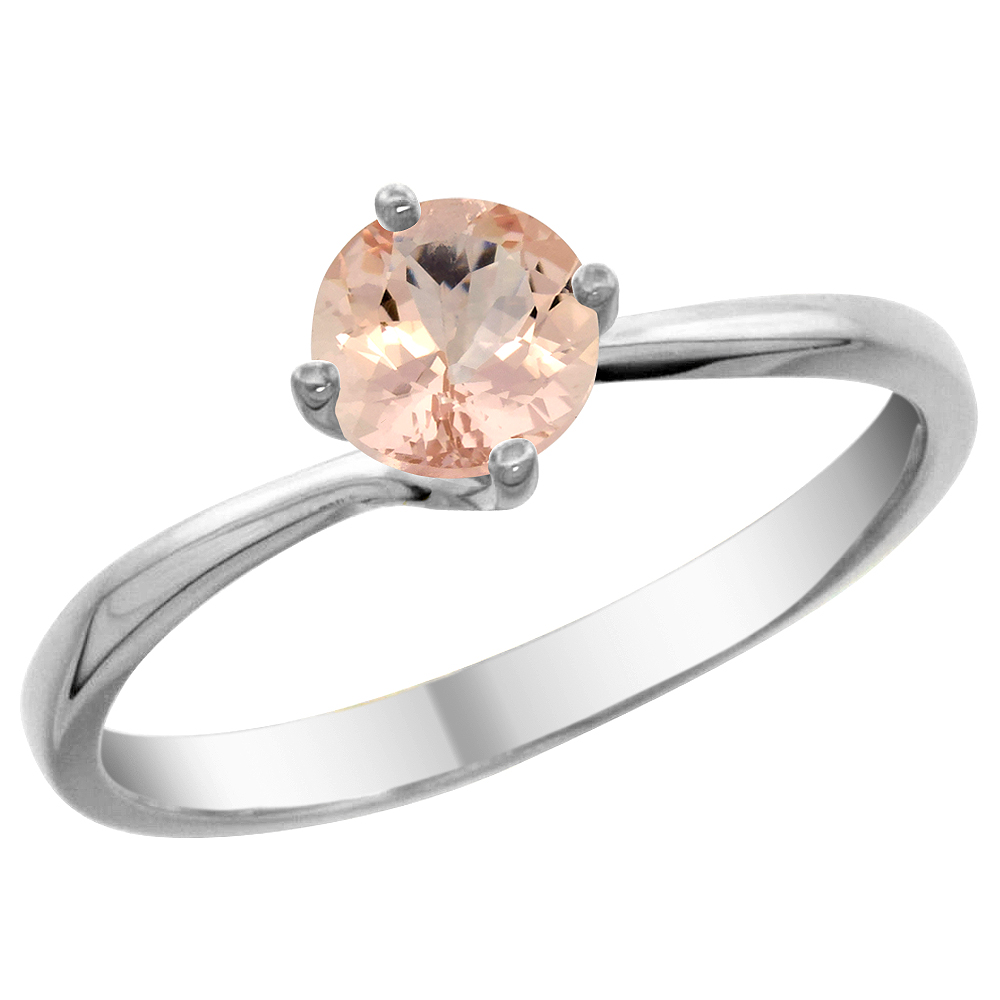 14K White Gold Natural Morganite Solitaire Ring Round 6mm, sizes 5 - 10