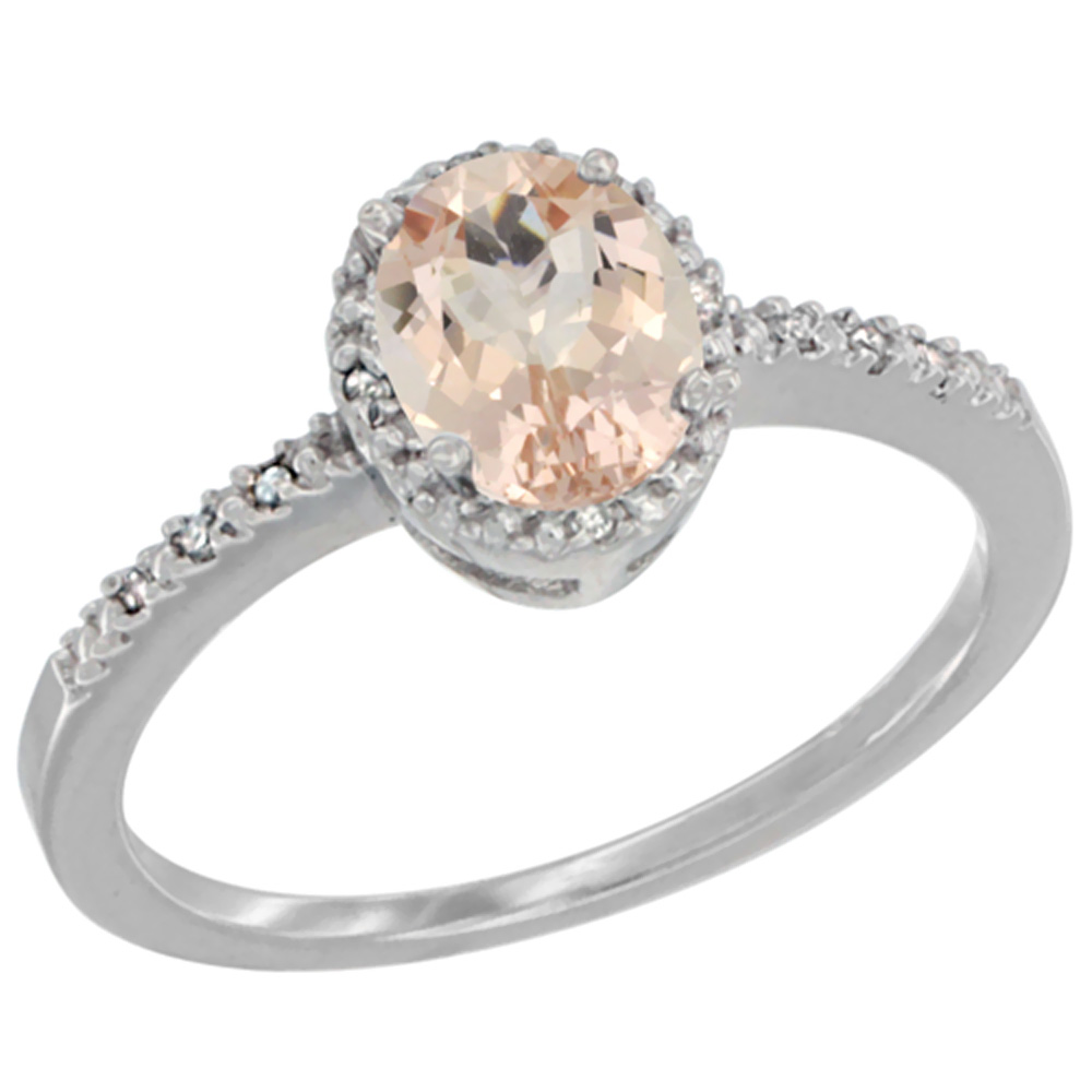 14K White Gold Diamond Natural Morganite Engagement Ring Oval 7x5 mm, sizes 5 - 10