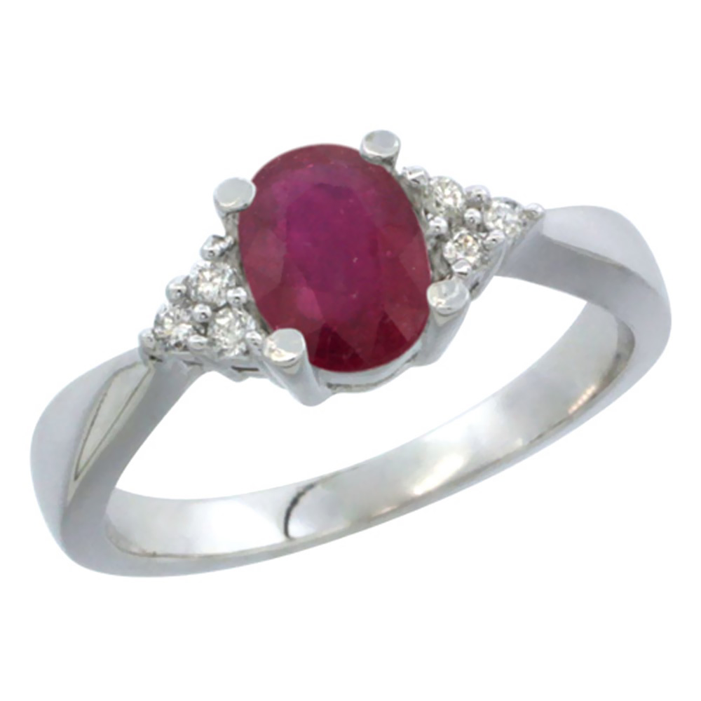 14K White Gold Diamond Enhanced Genuine Ruby Engagement Ring Oval 7x5mm, sizes 5-10