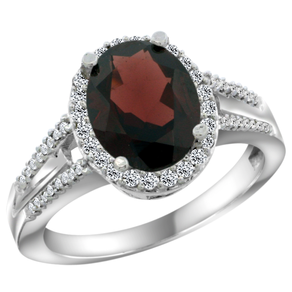 10K White Gold Diamond Enhanced Genuine Ruby Engagement Ring Oval 10x8mm, sizes 5-10