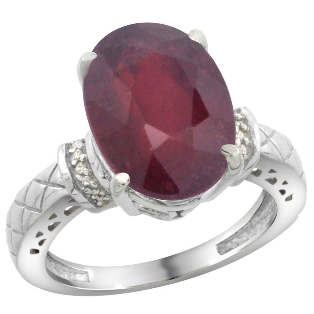 14K White Gold Diamond Enhanced Ruby Ring Oval 14x10mm, sizes 5-10