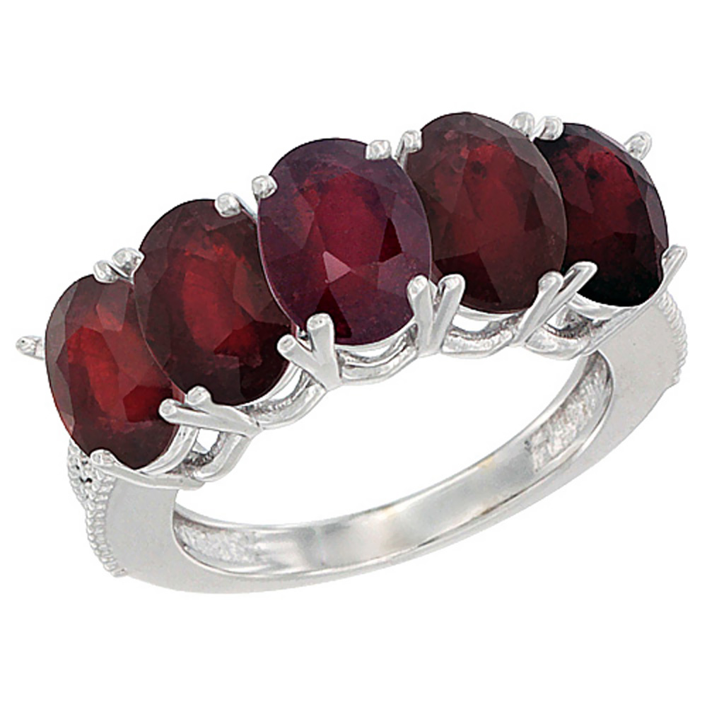10K Yellow Gold Enhanced Ruby 1.38 ct. Oval 7x5mm 5-Stone Mother's Ring with Diamond Accents, sizes 5 to 10 with half sizes