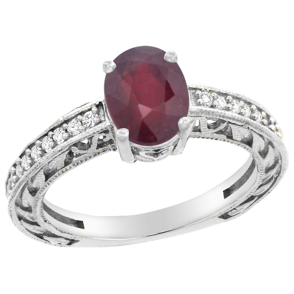 14K Gold Diamond Natural Quality Ruby Engagement Ring Oval 8x6 mm, size 5 - 10