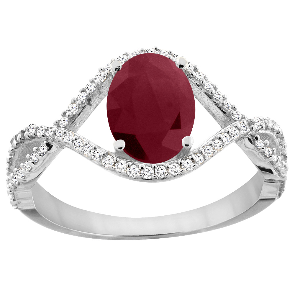 10K White Gold Diamond Infinity Natural Quality Ruby Engagement Ring Oval 8x6 mm, size 5 - 10