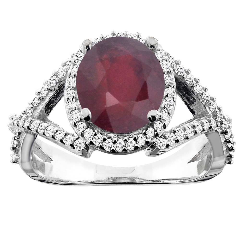 10K Yellow Gold Enhanced Ruby Ring Oval 9x7mm Diamond Accent, size 5