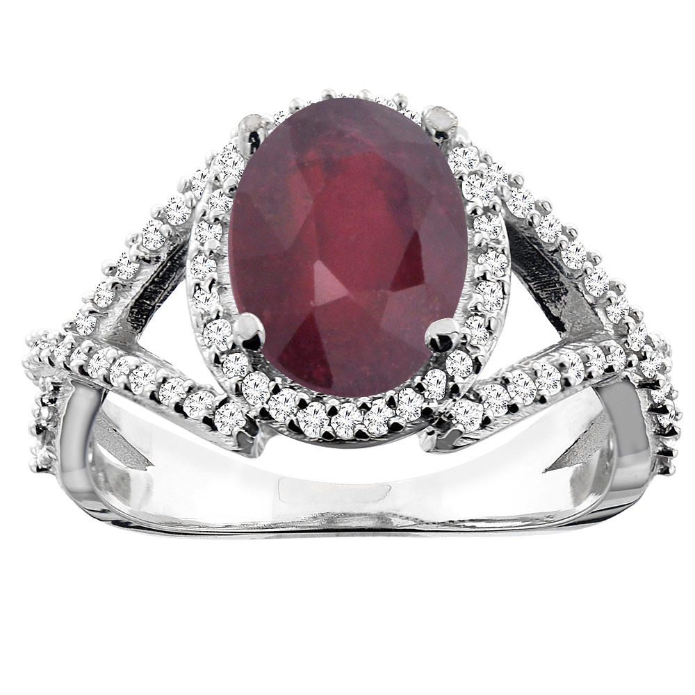 10K White/Yellow/Rose Gold Enhanced Genuine Ruby Ring Oval 10x8mm Diamond Accent, sizes 5 - 10