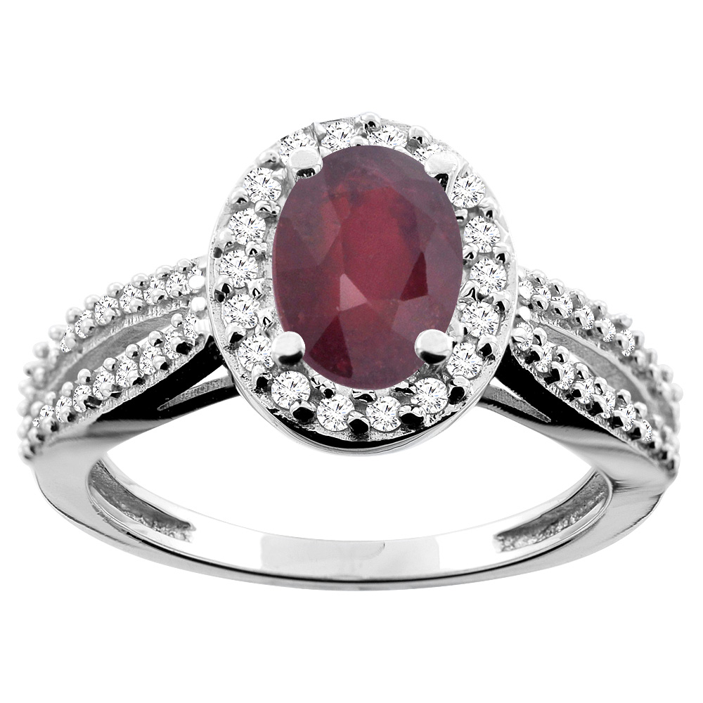 14K White/Yellow/Rose Gold Enhanced Ruby Ring Oval 8x6mm Diamond Accent, size 5
