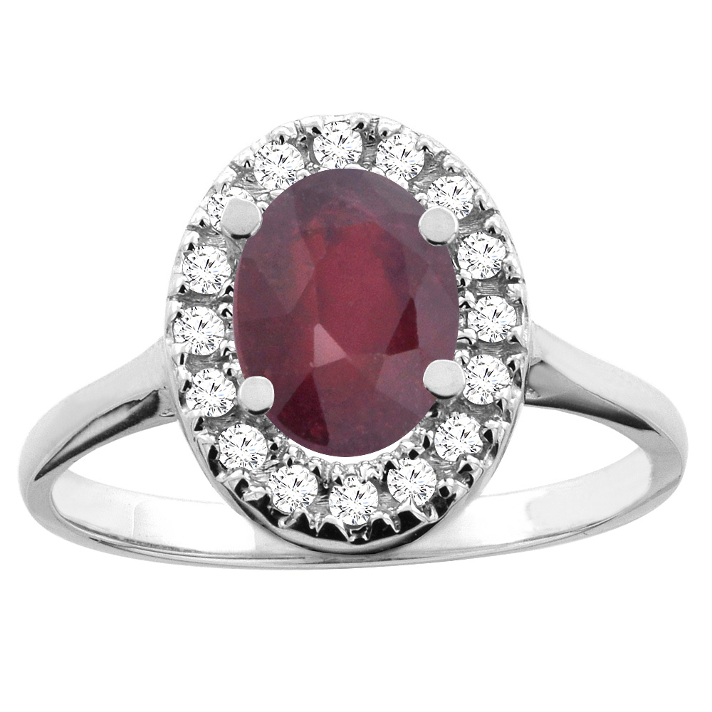 10K White/Yellow Gold Enhanced Ruby Ring Oval 8x6mm Diamond Accent, sizes 5 - 10