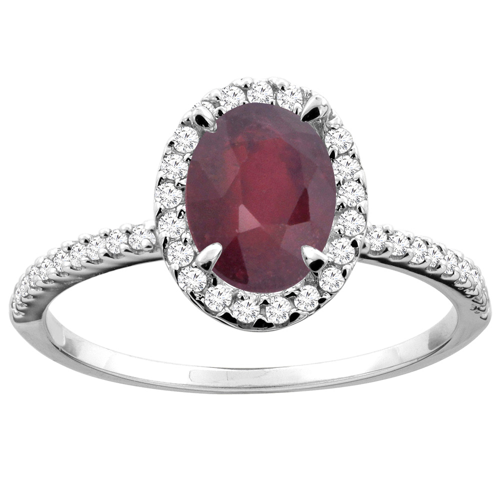 10K White/Yellow Gold Enhanced Ruby Ring Oval 8x6mm Diamond Accent, sizes 5 - 10