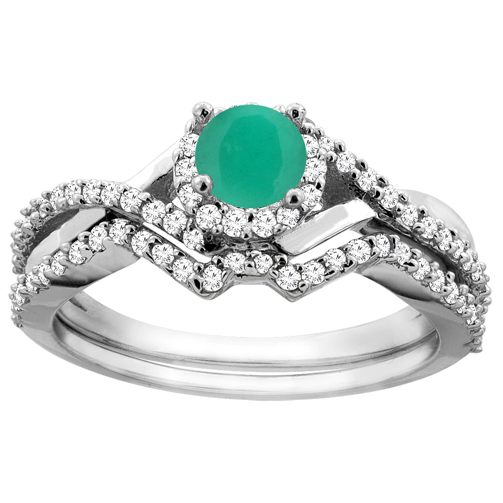 14K Gold Natural Emerald 2-piece Bridal Ring Set Round 5mm, sizes 5 - 10