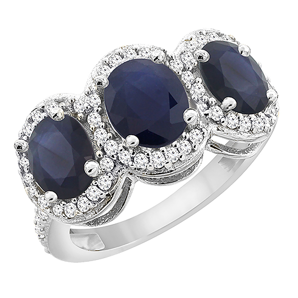 10K White Gold Diamond Natural Blue Sapphire & Quality Blue Sapphire Engagement Ring Oval , size 5 - 10