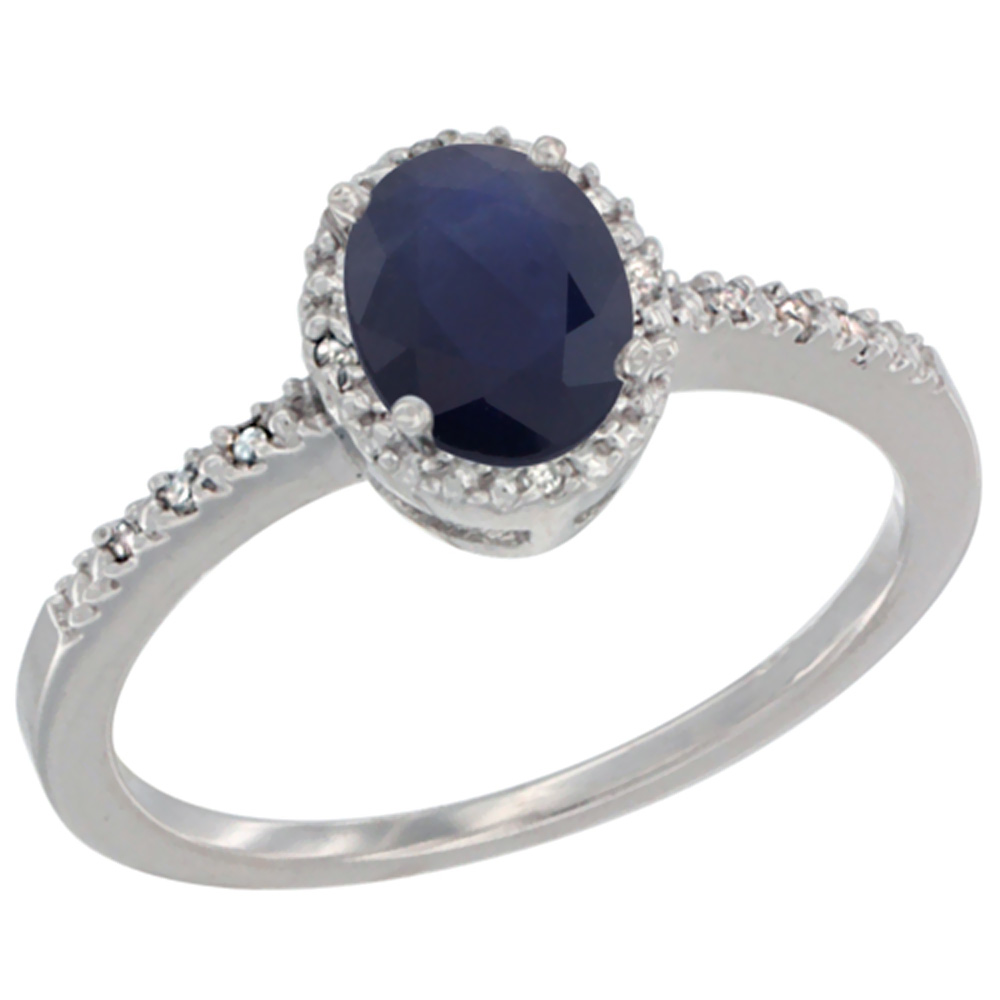 10K White Gold Diamond Natural Blue Sapphire Engagement Ring Oval 7x5 mm, sizes 5 - 10