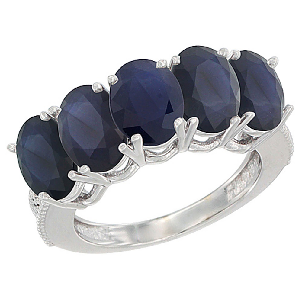 14K Yellow Gold Natural Blue Sapphire 1.14 ct. Oval 7x5mm 5-Stone Mother&#039;s Ring with Diamond Accents, sizes 5 to 10 with half sizes
