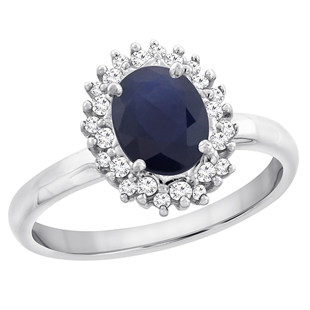 14K Yellow Gold Diamond Natural Blue Sapphire Engagement Ring Oval 7x5mm, sizes 5 - 10
