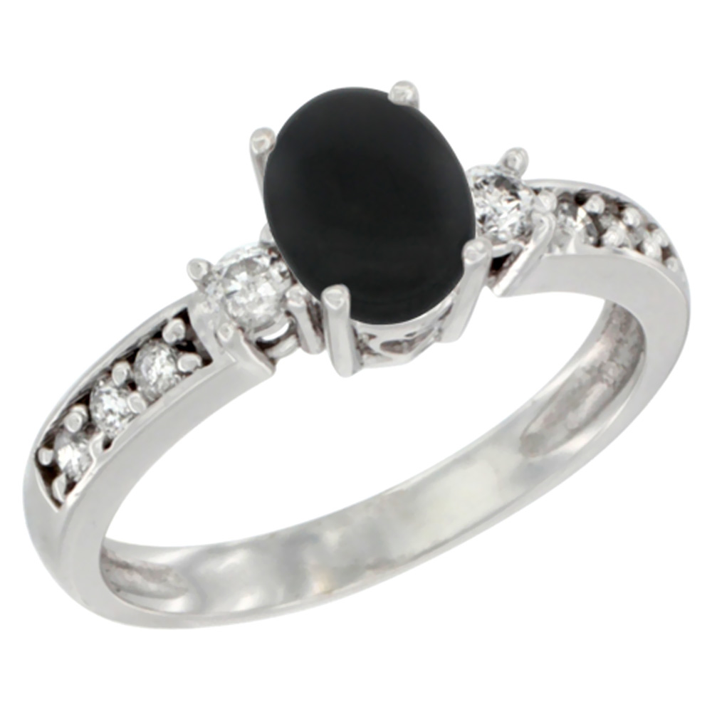 10k Yellow Gold Natural Black Onyx Ring Oval 7x5 mm Diamond Accent, sizes 5 - 10