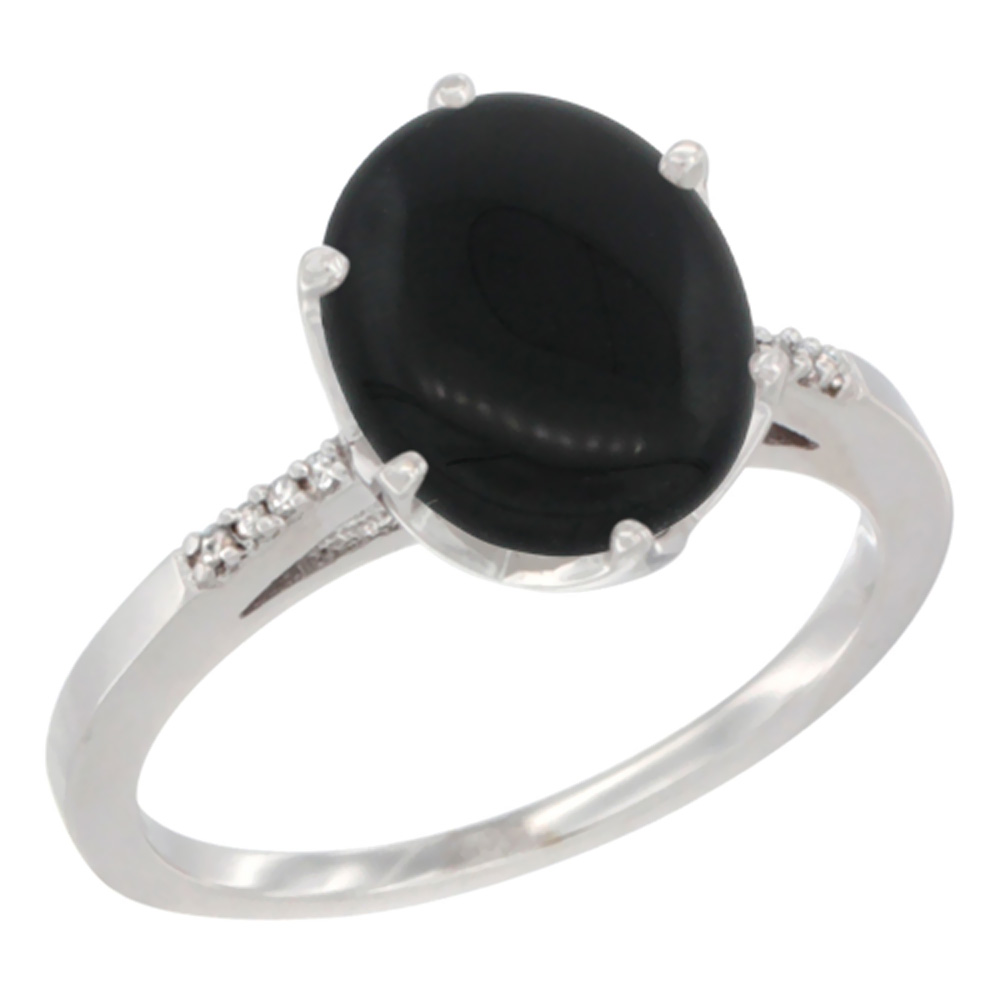 14K Yellow Gold Natural Black Onyx Engagement Ring 10x8 mm Oval, sizes 5 - 10