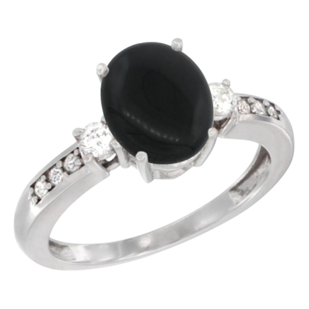 10k Yellow Gold Natural Black Onyx Ring Oval 9x7 mm Diamond Accent, sizes 5 - 10
