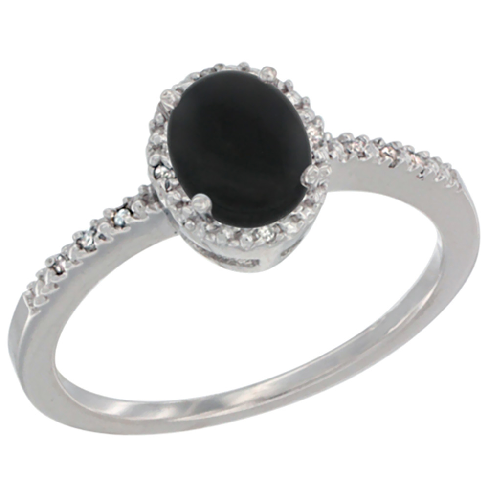 14K Yellow Gold Diamond Natural Black Onyx Engagement Ring Oval 7x5 mm, sizes 5 - 10