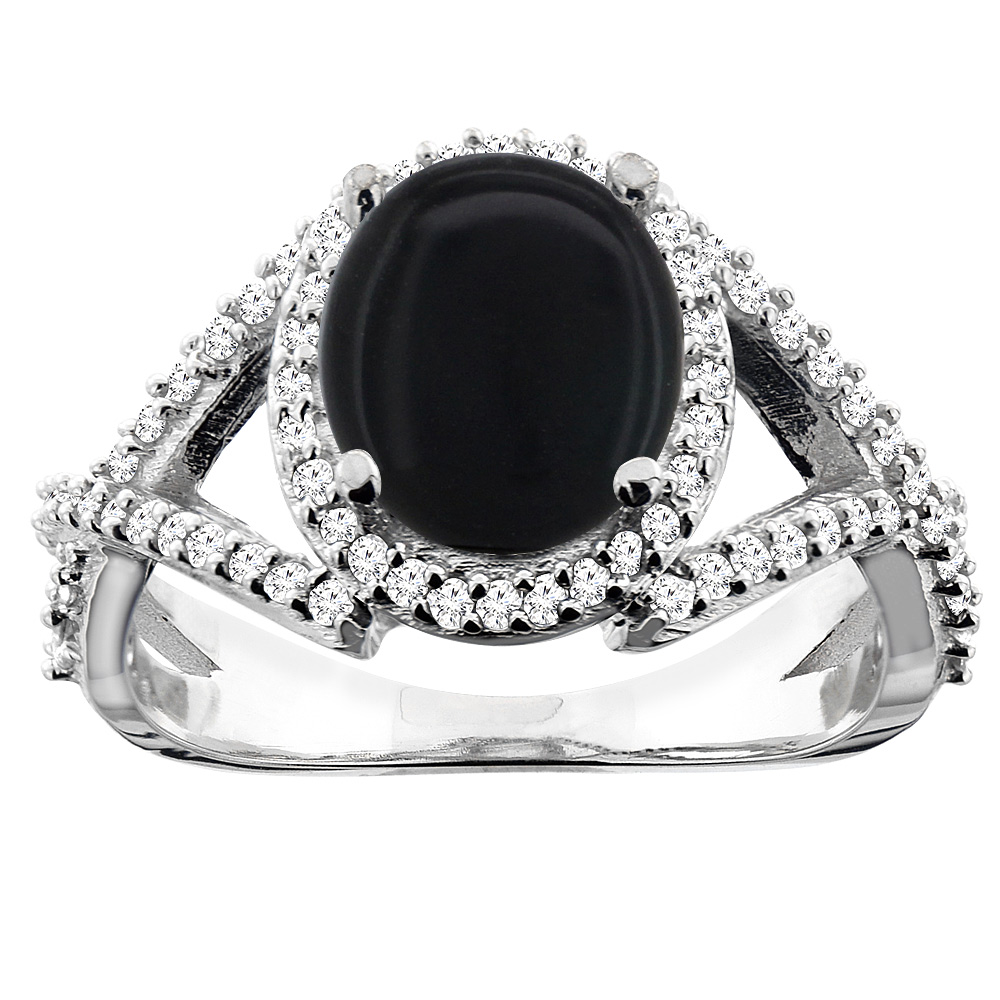 14K White/Yellow/Rose Gold Natural Black Onyx Ring Oval 9x7mm Diamond Accent, sizes 5 - 10